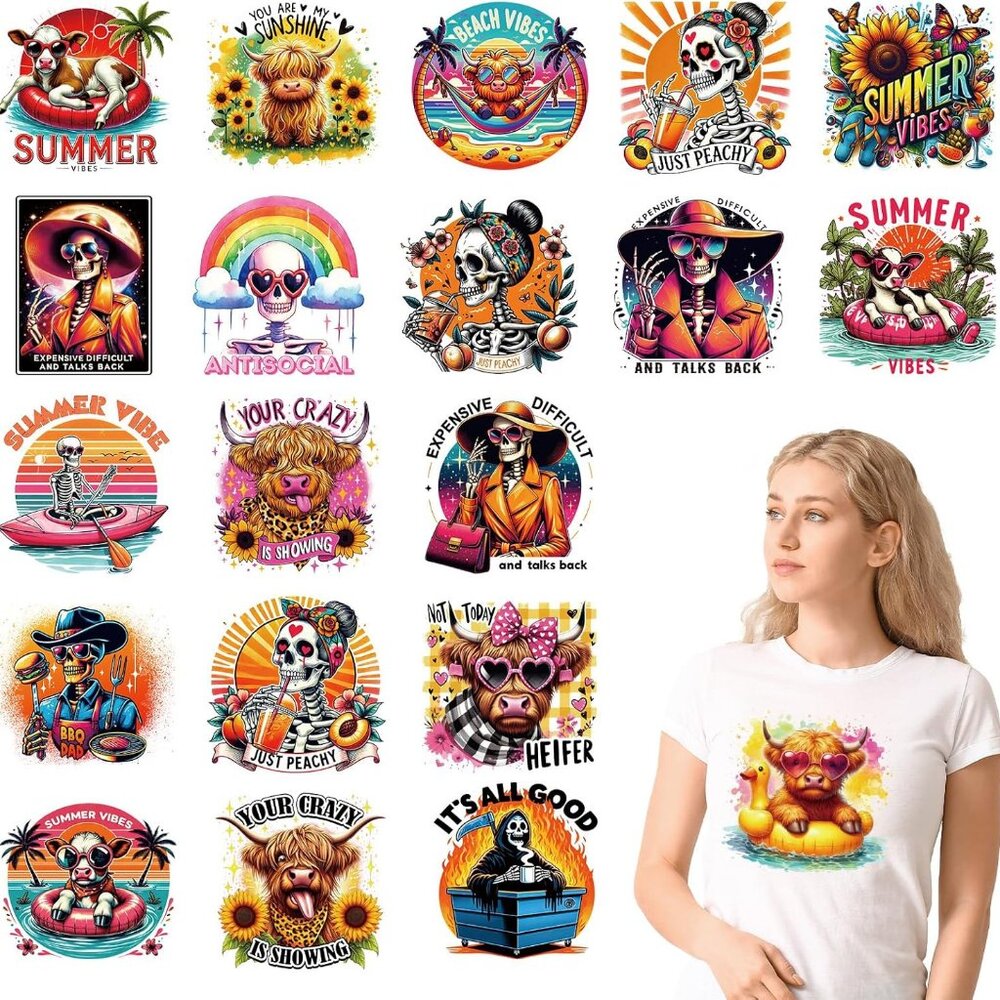 Funny Iron on Transfers for Tshirts - 20Pcs Dtf Transfers Ready to Press, Sarcas
